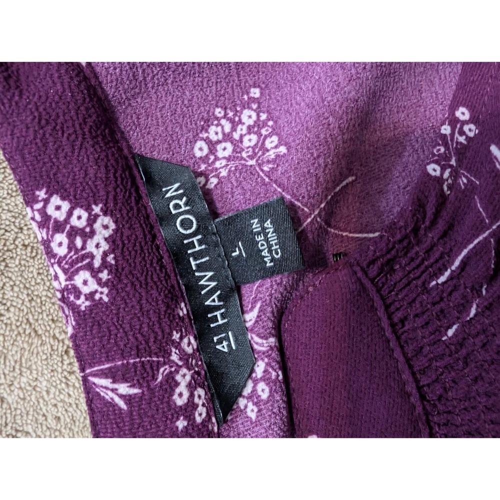 41Hawthorn Top Womens Large Burgundy Pink White Floral 3/4 Sleeves Stretch - Picture 3 of 3